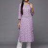 Dhiyona VR Women's Lavender Bandhani Print Embroidered Kurta Has Round Neck