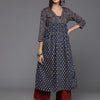 Dhiyona VR Women's Blue And Maroon Bandez Printed Anarkali Kurta