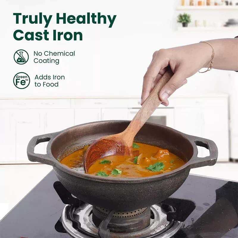 The Indus Valley CASTrong Cast Iron Cookware Set: Tawa + Fry Pan + Wok Kadai, Kitchen set for Home, Pre-seasoned,100% Pure Cast Iron Cookware,Toxin-free Pots and Pans,Tadka Pan