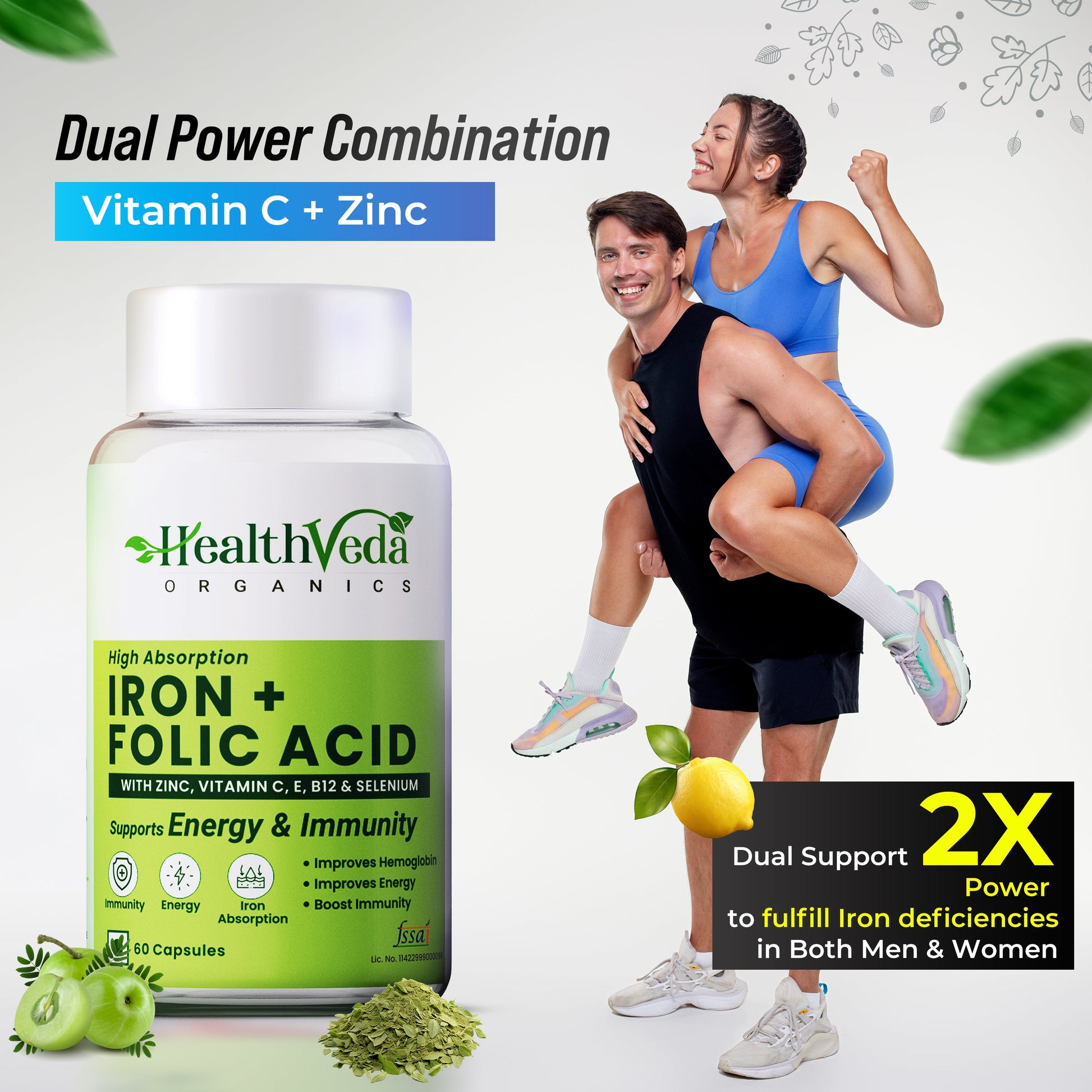 Health Veda Organics Iron + Folic Acid Capsules - Indyancart