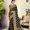 Dhiyona GR Women's GJ Black Diamond Pitch Black Zari Woven Design Cotton Blend Saree