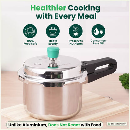 The Indus Valley RapidCuk Tri-ply Stainless Steel Pressure Cooker, Premium Quality, 3 Layer Thick Body, Heavy Bottom, 100% Safe, ISI Certified, Induction & Gas, 2/3/5L