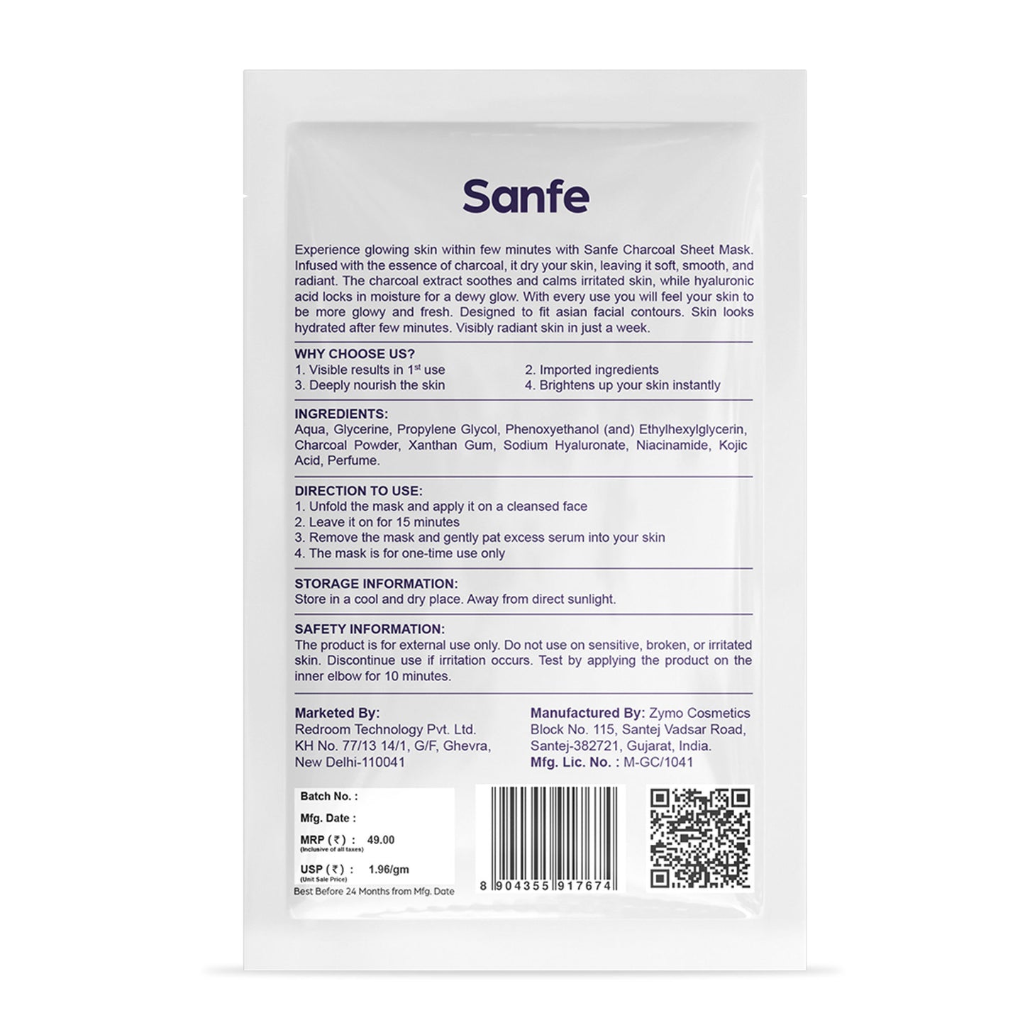 Sanfe Instant Detan Charcoal Facial Mask