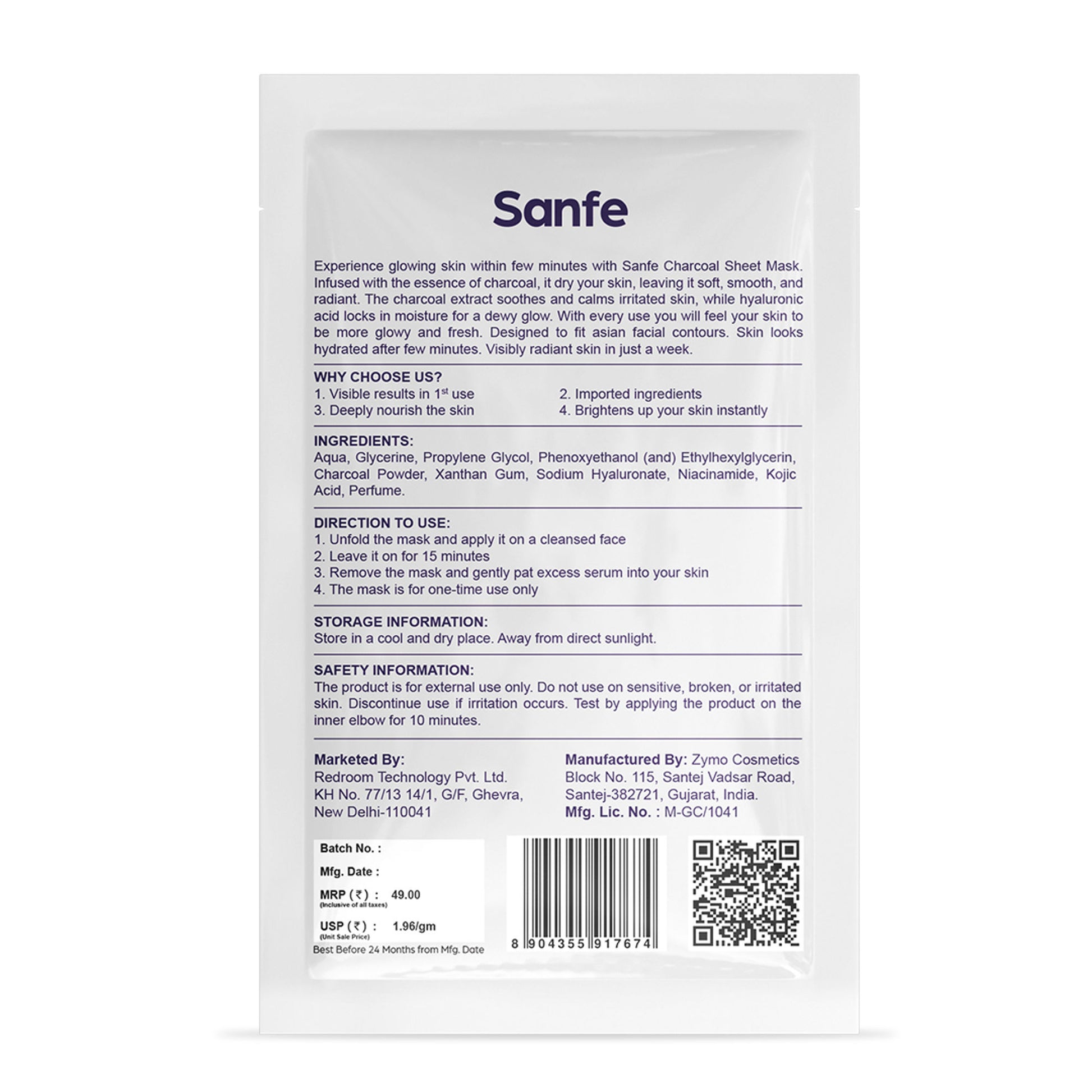 Sanfe Instant Detan Charcoal Facial Mask