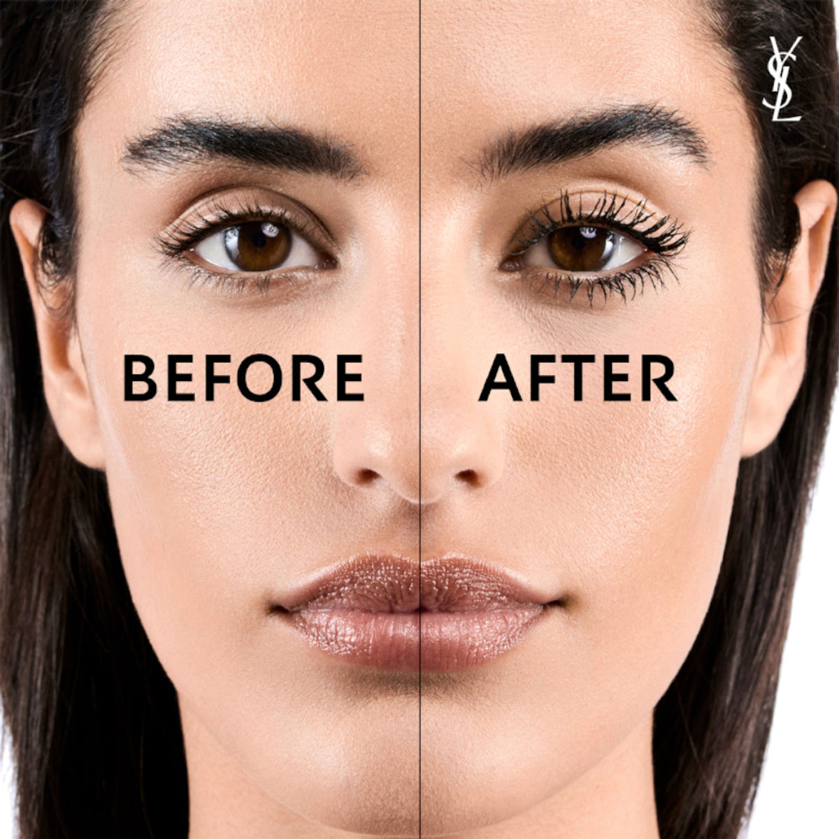 Yves Saint Laurent Lash Clash mascara with volumizing brush and intense black finish, showing the mascara wand coated with product.