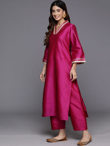 Indyancart VA Women'sFlared Sleeves Gotta Patti Kurta with Palazzos & Dupatta