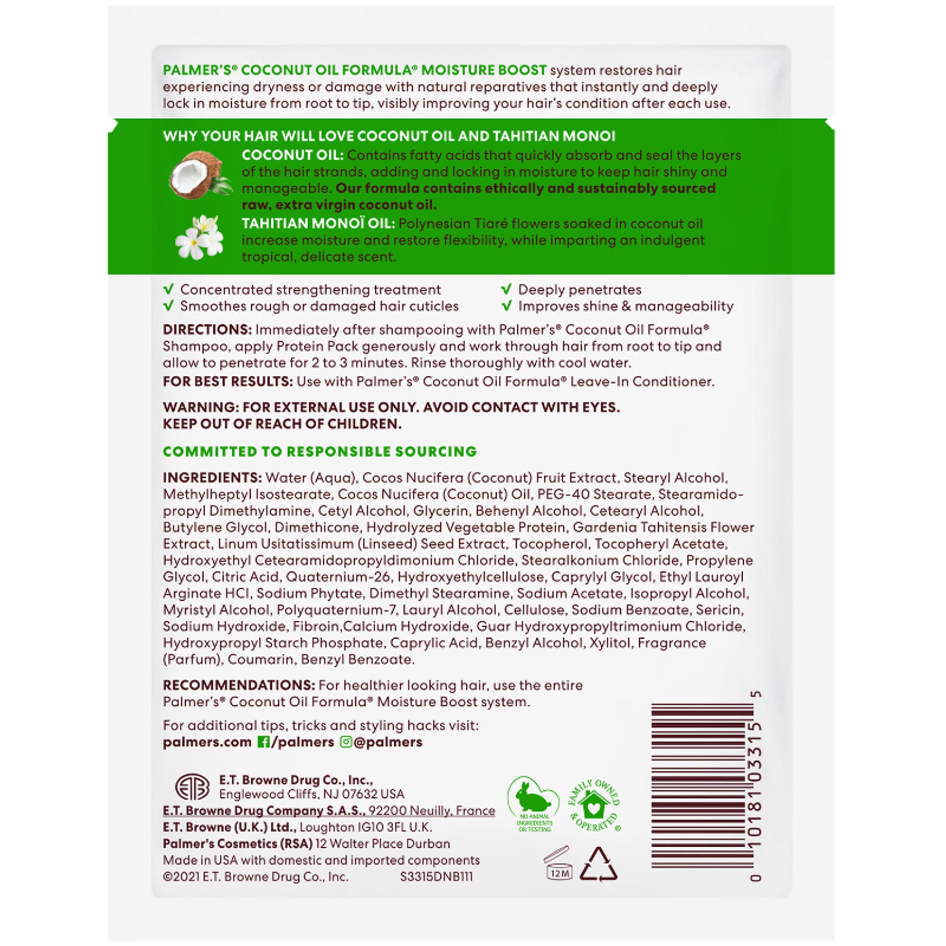 Palmer's Coconut Oil Conditioner Pack For Moisture Boost Of Dry, Damaged & Colour Treated Hair