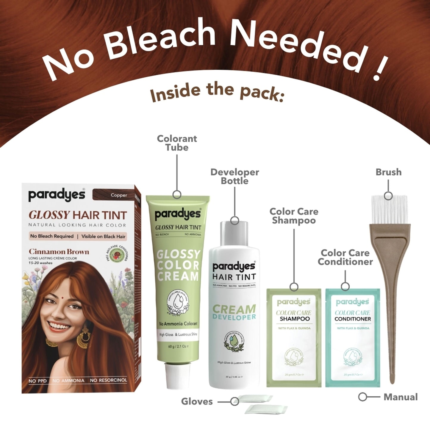 Paradyes Glossy Hair Tint Semi-Permanent Creme Hair Color - Cinnamon Brown