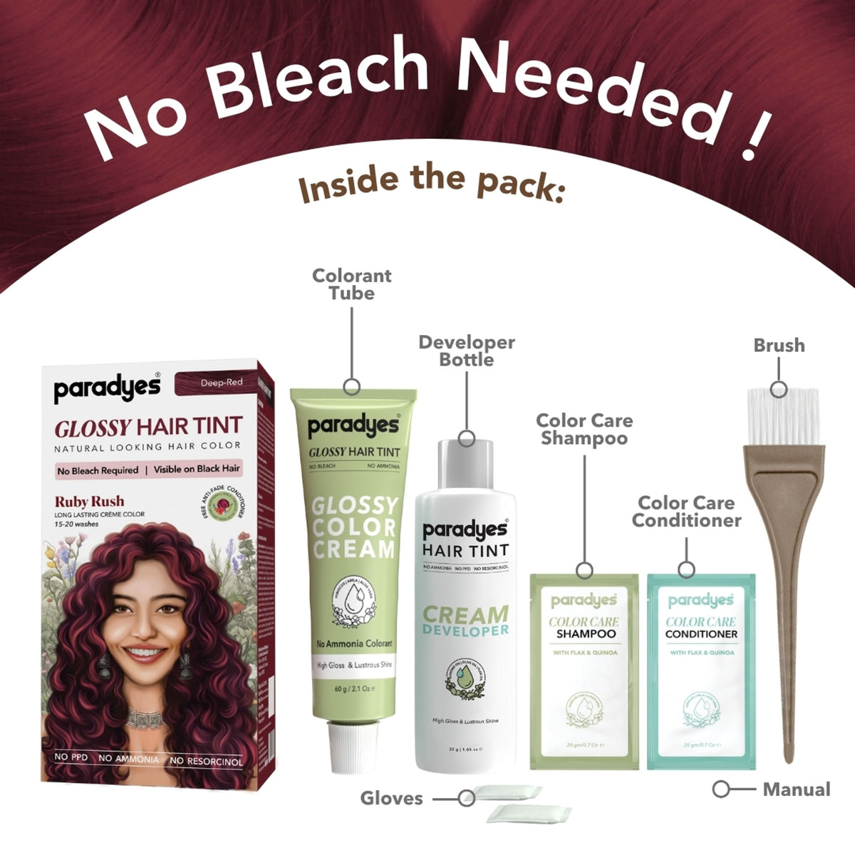 Paradyes Glossy Hair Tint Semi-Permanent Creme Hair Color - Ruby Rush