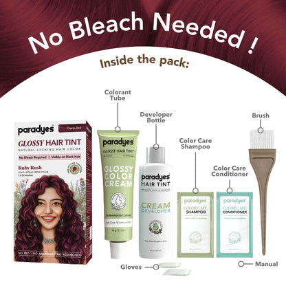 Paradyes Glossy Hair Tint Semi-Permanent Creme Hair Color - Ruby Rush