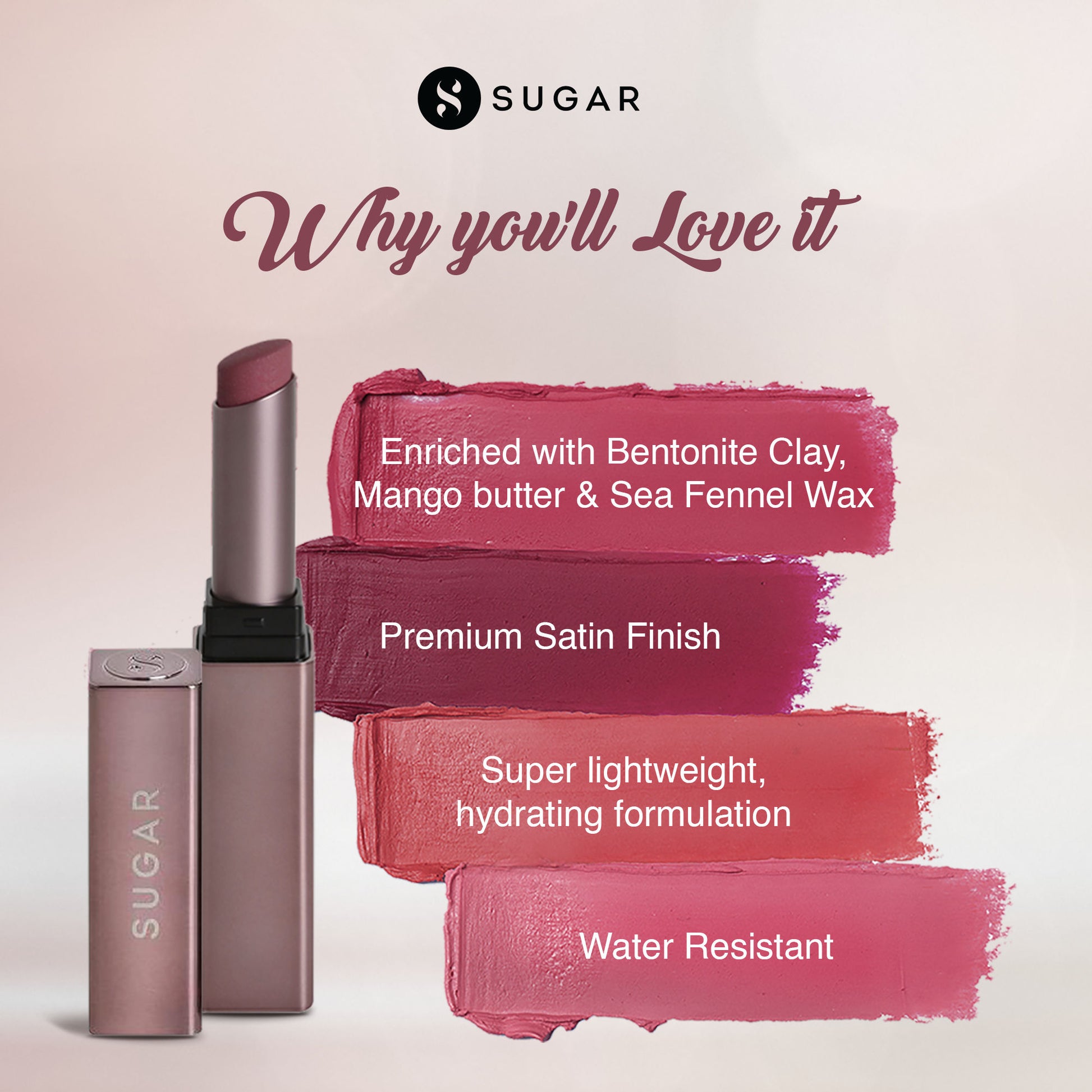 SUGAR Mettle Satin Lipstick - 02 Elizabeth (Rosy Cheeks Pink)