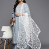 Dhiyona VA Women's Grey Ethnic Motifs Embroidered Panelled Kurta with Trousers & Dupatta