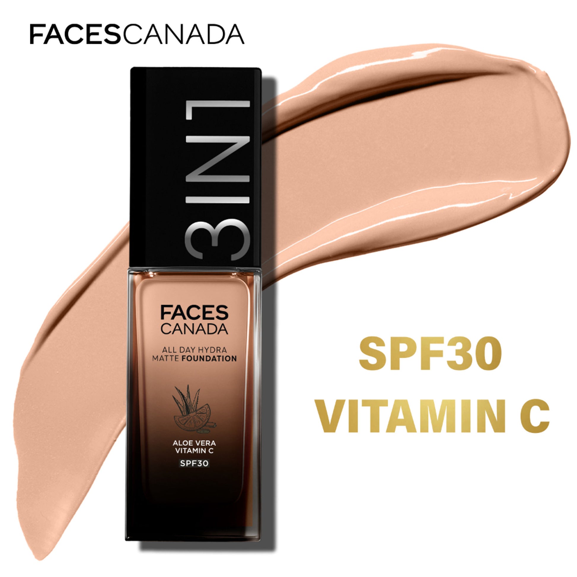 Faces Canada 3 In 1 All Day Hydra Matte Foundation - Caramel Natural 023