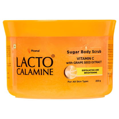 Lacto Calamine Vitamin C Sugar Body Scrub, Mild Exfoliation+Glowing Skin Scrub, With Glycolic Acid