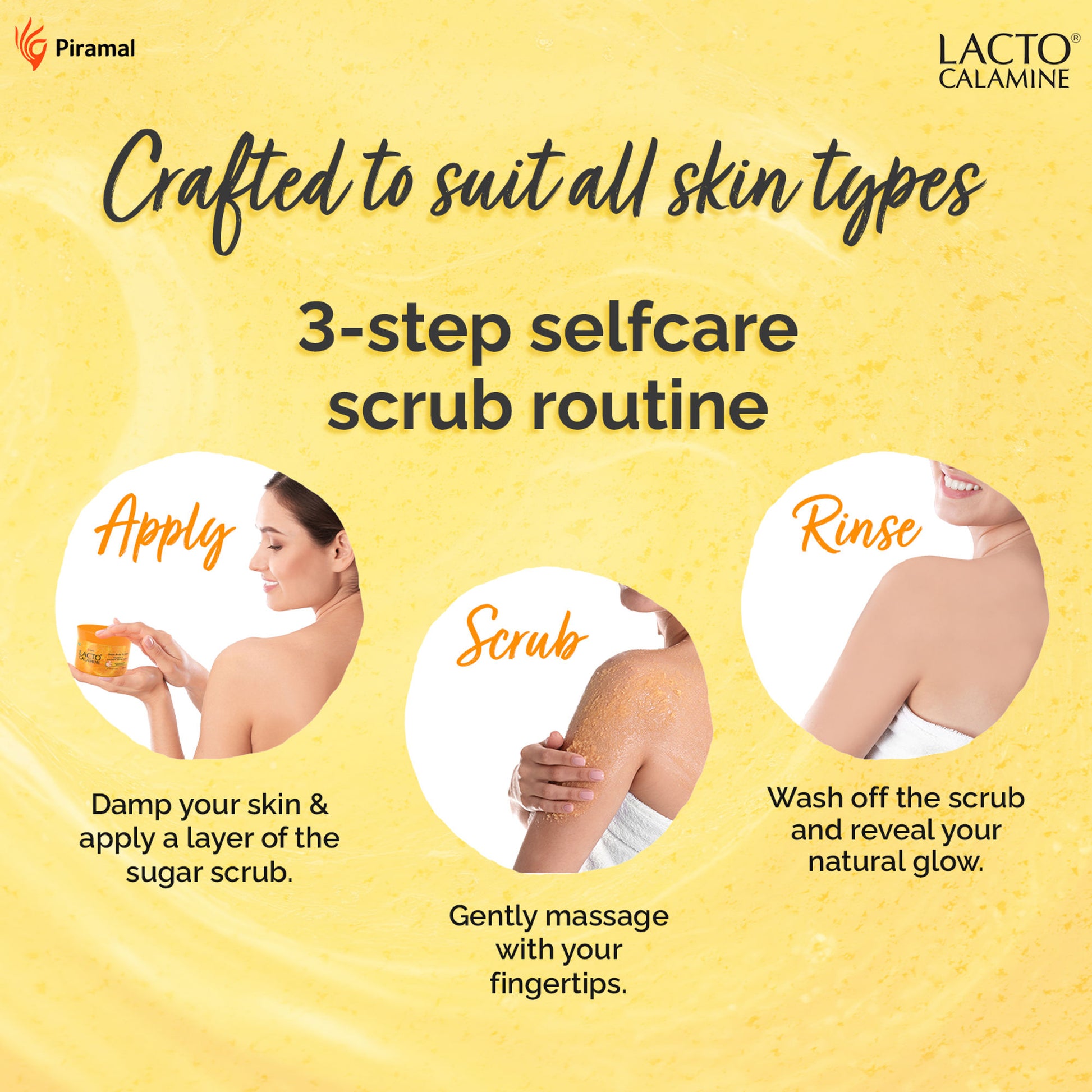 Lacto Calamine Vitamin C Sugar Body Scrub, Mild Exfoliation+Glowing Skin Scrub, With Glycolic Acid
