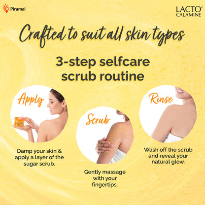 Lacto Calamine Vitamin C Sugar Body Scrub, Mild Exfoliation+Glowing Skin Scrub, With Glycolic Acid