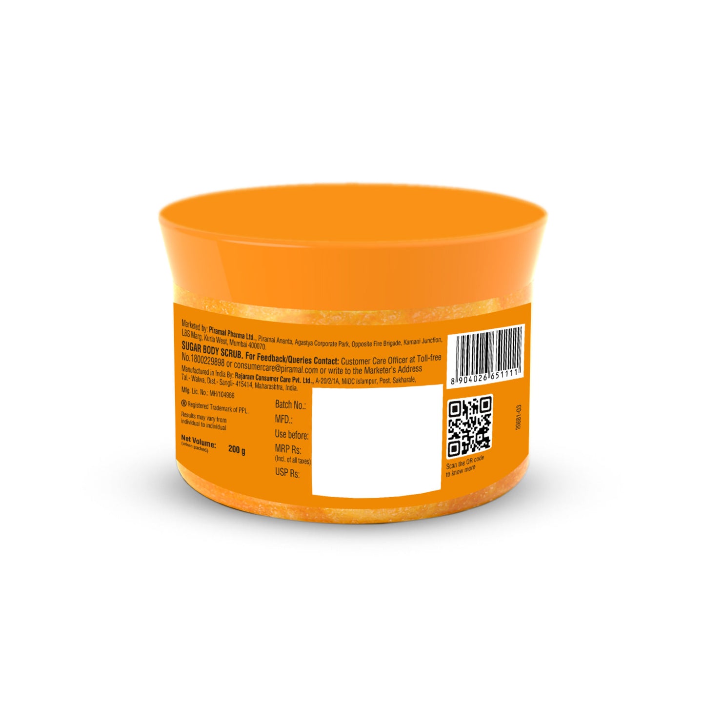 Lacto Calamine Vitamin C Sugar Body Scrub, Mild Exfoliation+Glowing Skin Scrub, With Glycolic Acid