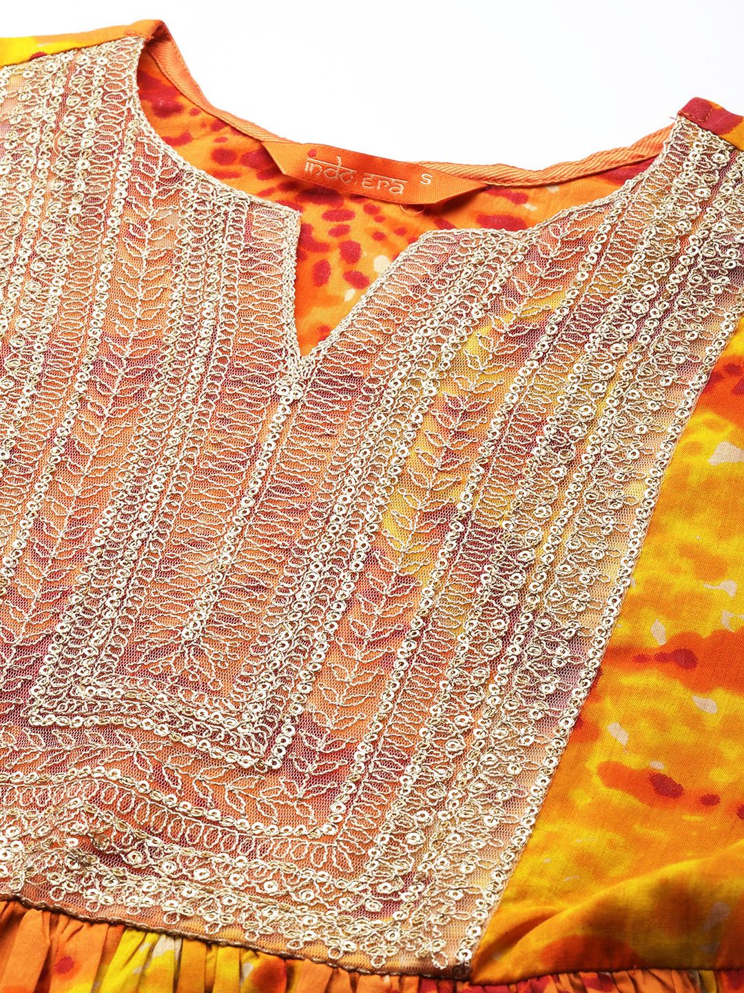Indyancart IE Women Yellow Bandhani Tie & Dye Kurta with Trousers & Dupatta