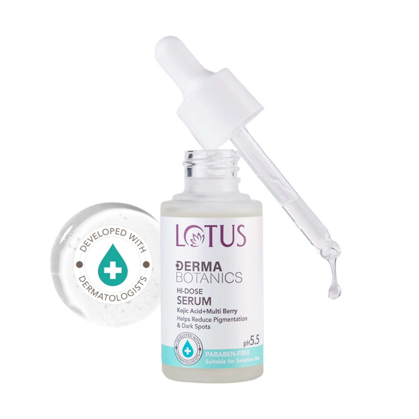 Lotus Dermabotanics Kojic Acid + Multi Berry Hi-Dose Serum, pH5.5, For Sensitive Skin
