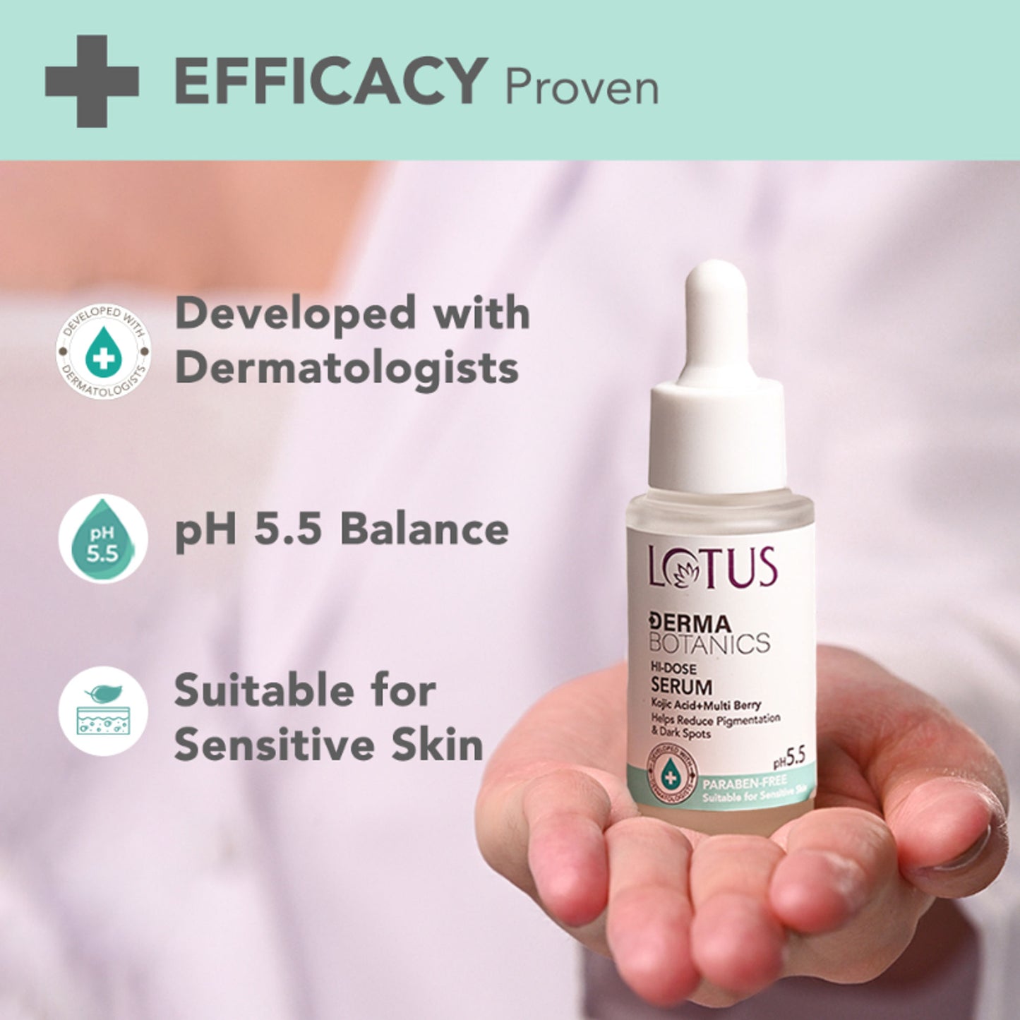 Lotus Dermabotanics Kojic Acid + Multi Berry Hi-Dose Serum, pH5.5, For Sensitive Skin