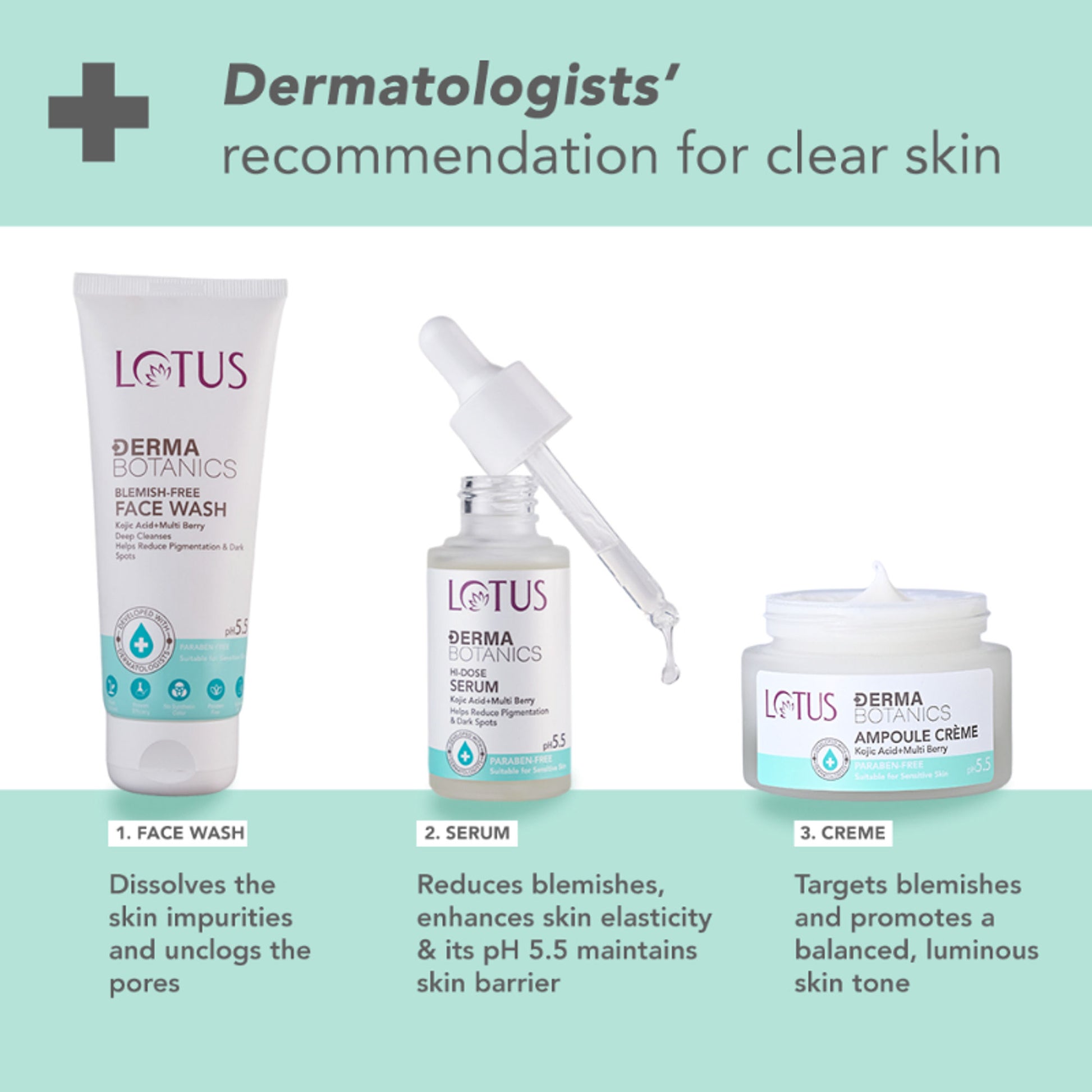Lotus Dermabotanics Kojic Acid + Multi Berry Hi-Dose Serum, pH5.5, For Sensitive Skin