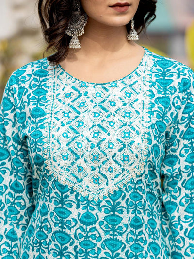 Indyancart VA Women's Ethnic Motifs Printed Kurta with Mirror Work, Printed Trousers, and Dupatta