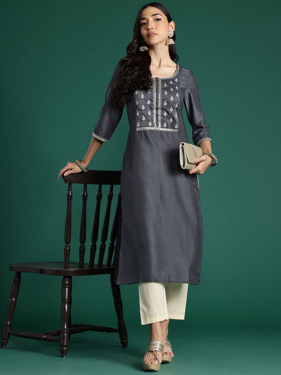 Dhiyona IE Ethnic Motifs Embroidered Zari Kurta