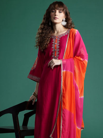 Indyancart IE Ethnic Motifs Embroidered Zari Kurta With Trousers & Dupatta