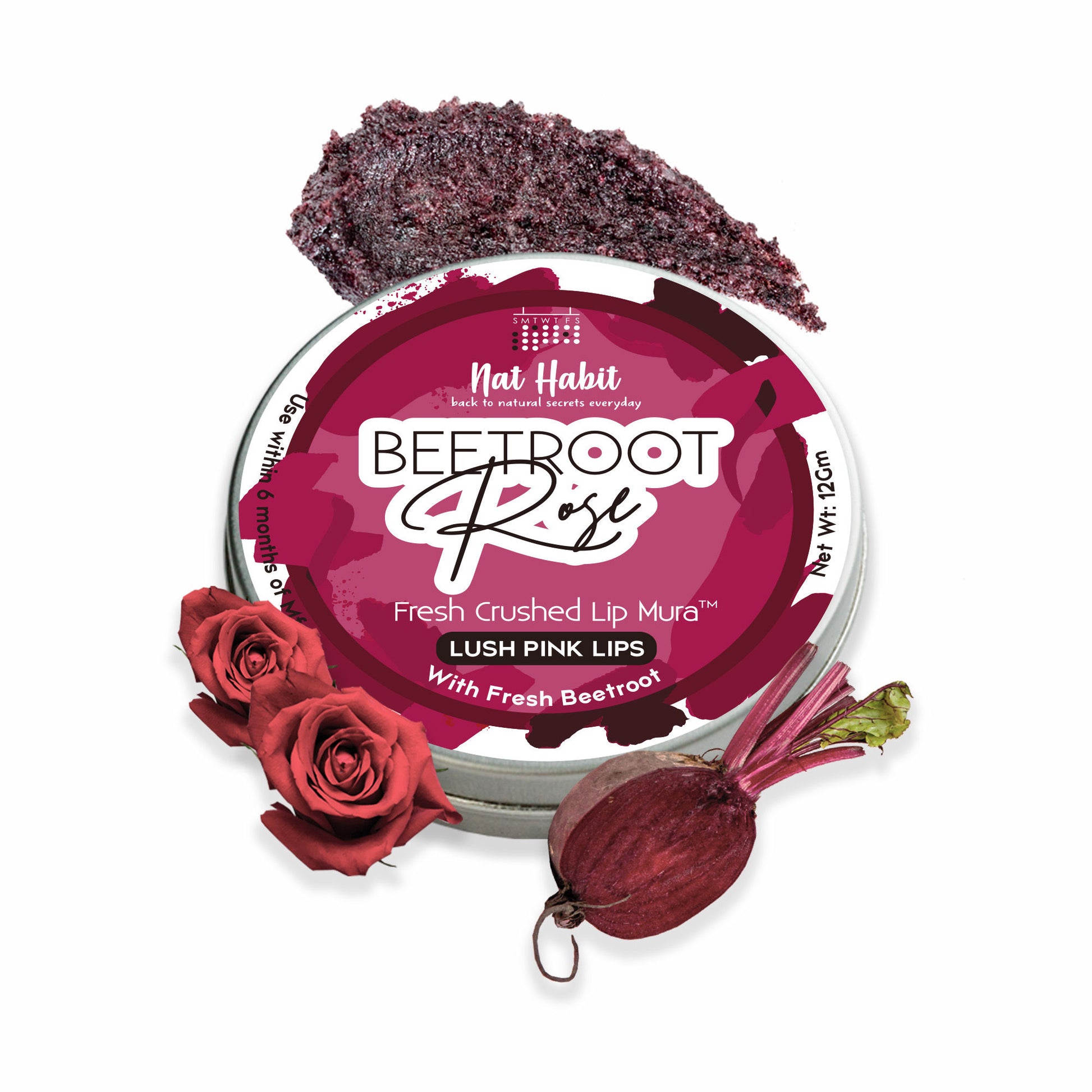 Nat Habit Beetroot Rose Fresh Lip Scrub, Lip Mask for Dark, Dry & Chapped Lips Natural Pink Lips