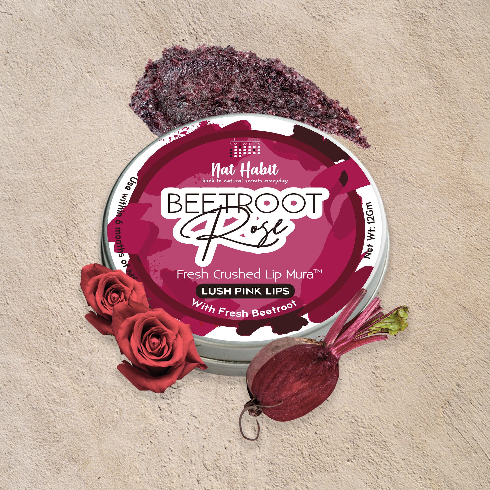 Nat Habit Beetroot Rose Fresh Lip Scrub, Lip Mask for Dark, Dry & Chapped Lips Natural Pink Lips