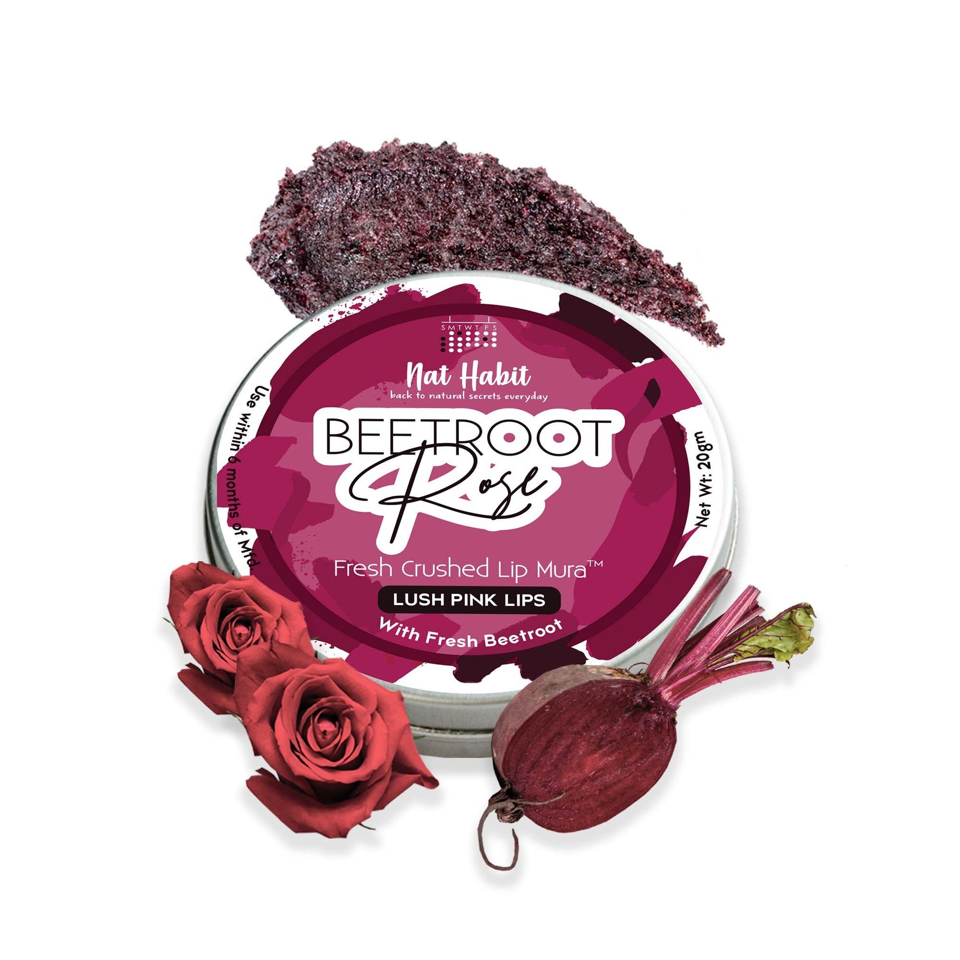 Nat Habit Beetroot Rose Fresh Lip Scrub, Lip Mask for Dark, Dry & Chapped Lips Natural Pink Lips