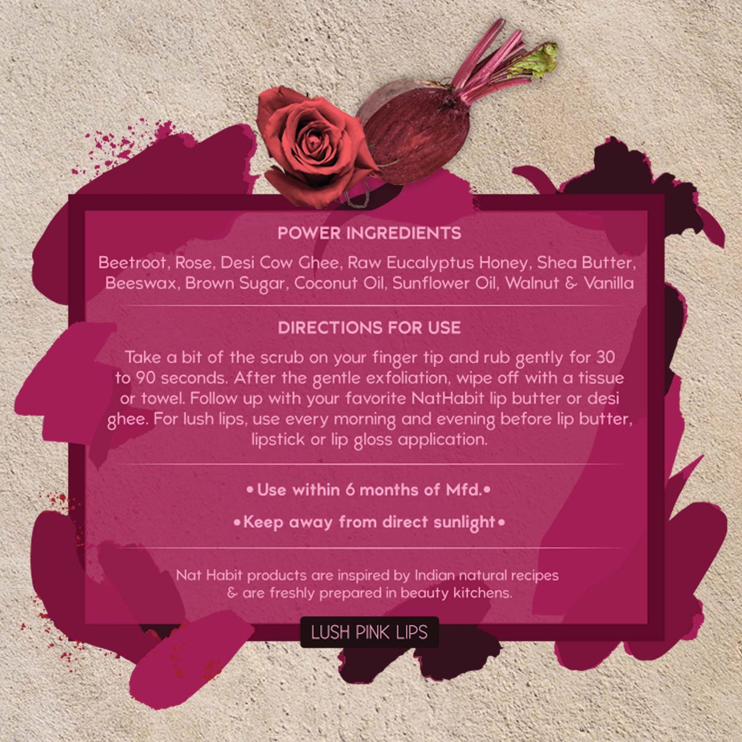 Nat Habit Beetroot Rose Fresh Lip Scrub, Lip Mask for Dark, Dry & Chapped Lips Natural Pink Lips