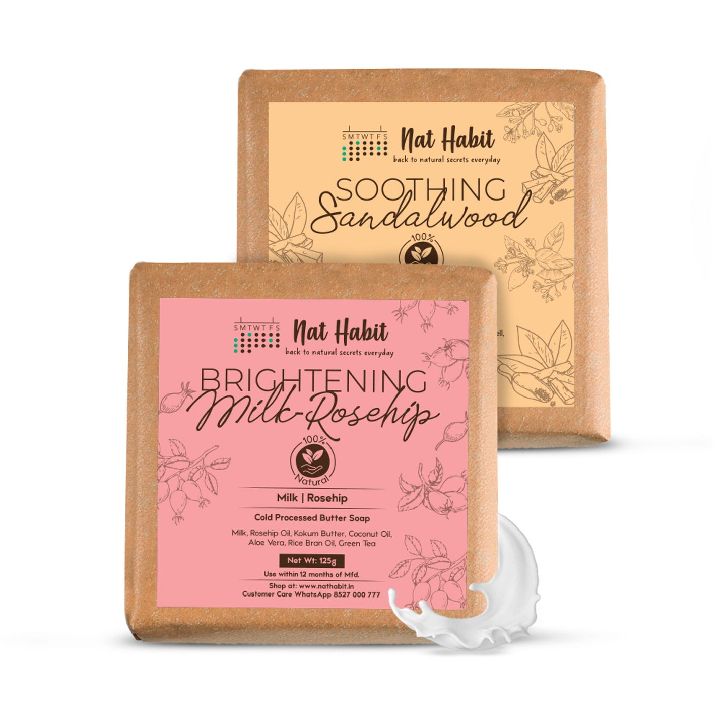 Nat Habit Fresh Brightening Milk Rosehip and Soothing Sandalwood Soaps