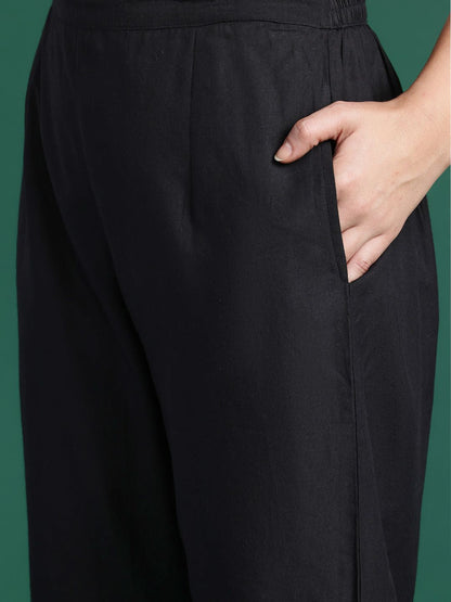 Indyancart IE Floral Embroidered Thread Work Pure Cotton Kurta With Trousers & Dupatta