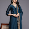 Indyancart VA Ethnic Motifs Embroidered Zari Kurta With Palazzos & Dupatta