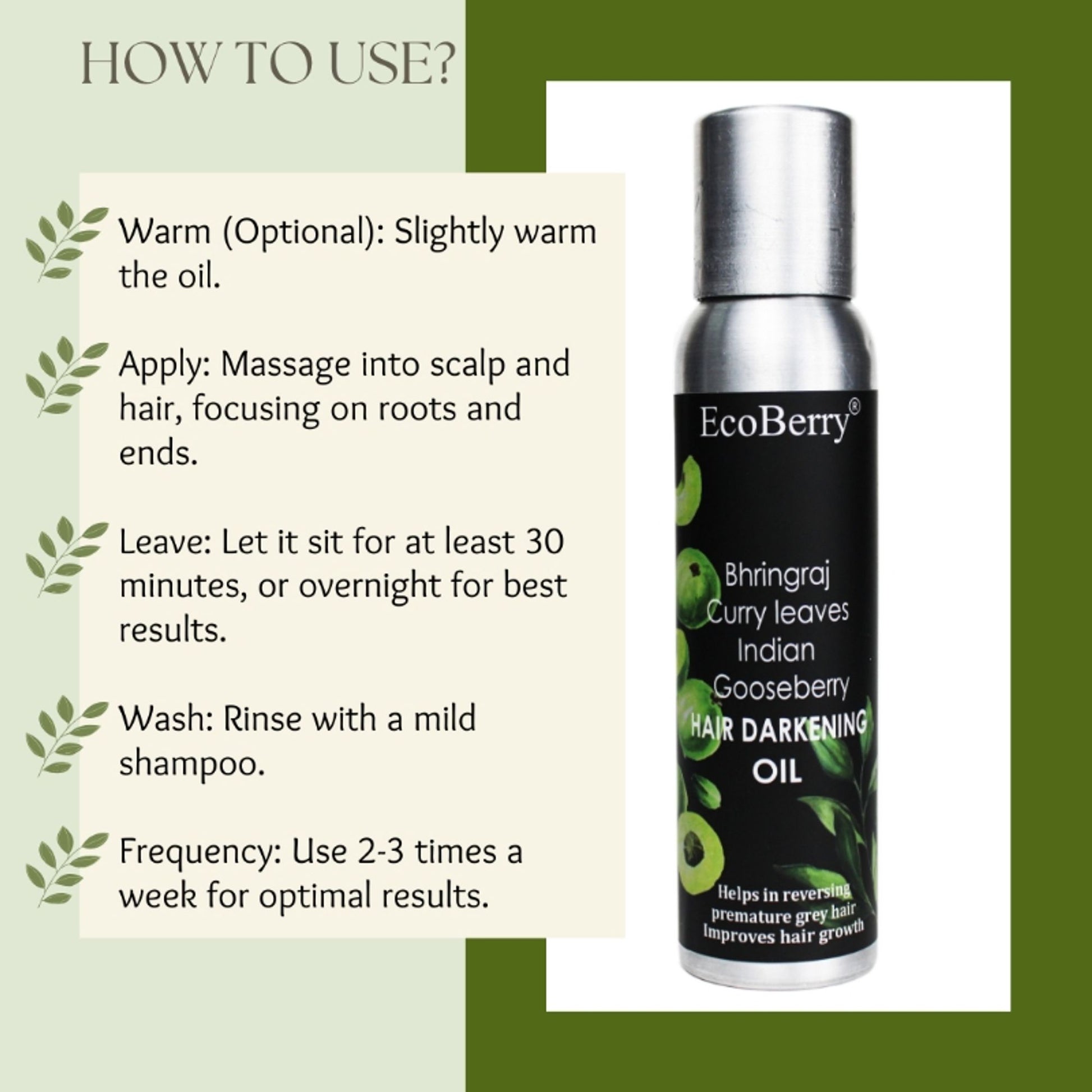 Ecoberry Hair Oil - with Bhringaraj Curry Leaves Indian Gooseberry for Hair Darkening