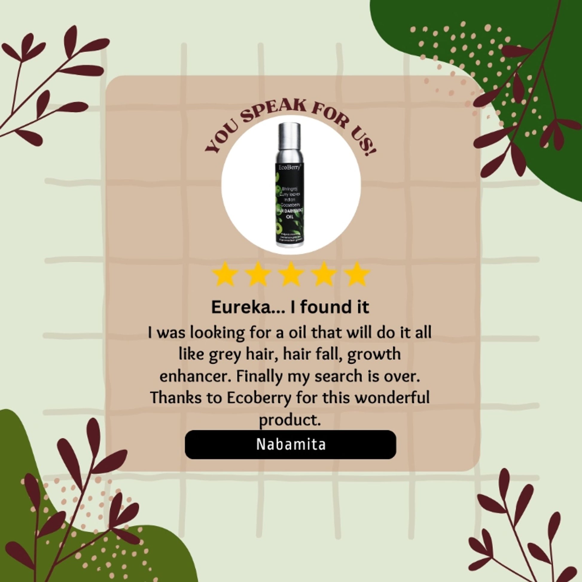 Ecoberry Hair Oil - with Bhringaraj Curry Leaves Indian Gooseberry for Hair Darkening