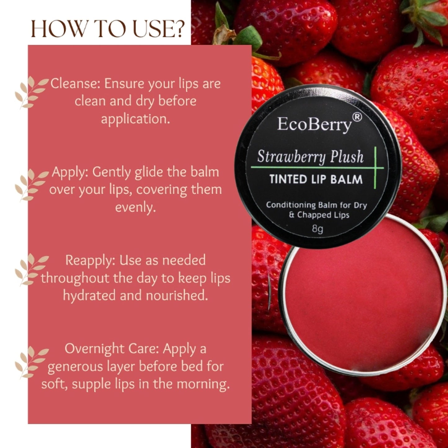 Ecoberry Strawberry Plush Tinted Lip Balm