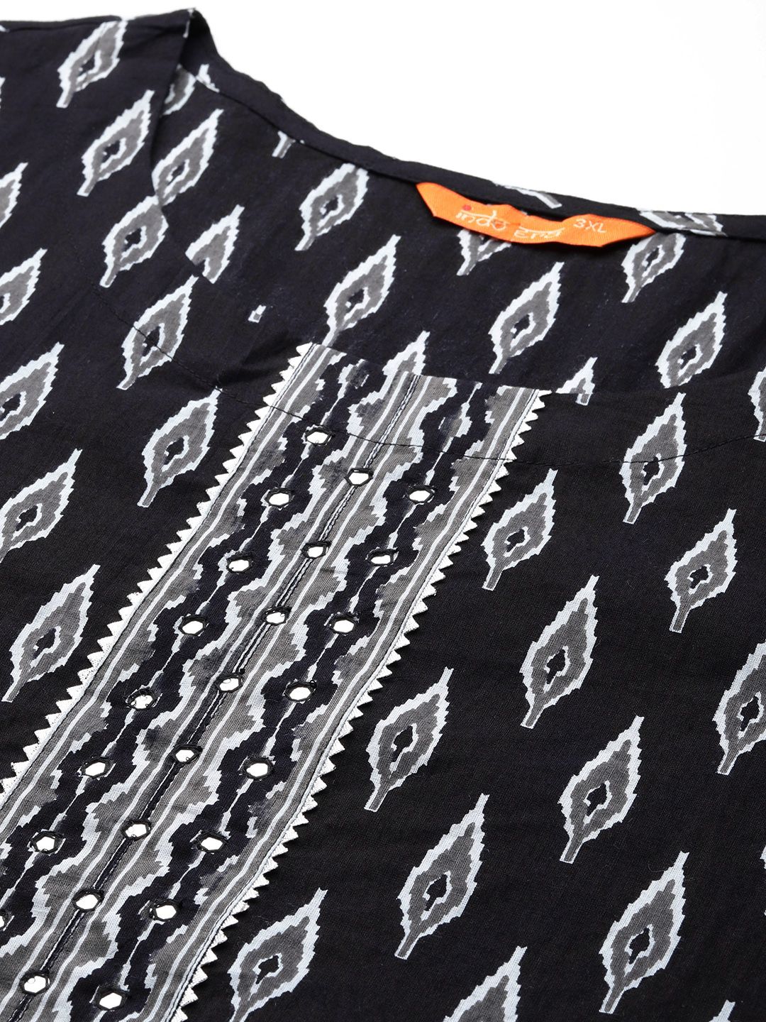 Indyancart Women's Geometric Printed Pure Cotton Kurta with Trousers & Dupatta