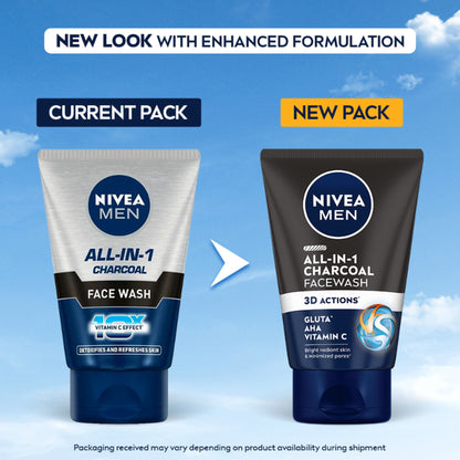 NIVEA MEN Face Wash, All in 1 Charcoal, to Detoxify & Refresh Skin with 10x Vitamin C Effect