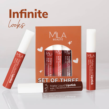 Mila Beauté Non Transfer Nudes & Browns Liquid Lipstick Set Of 3 Matte Finish