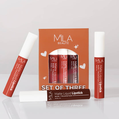 Mila Beauté Non Transfer Nudes & Browns Liquid Lipstick Set Of 3 Matte Finish