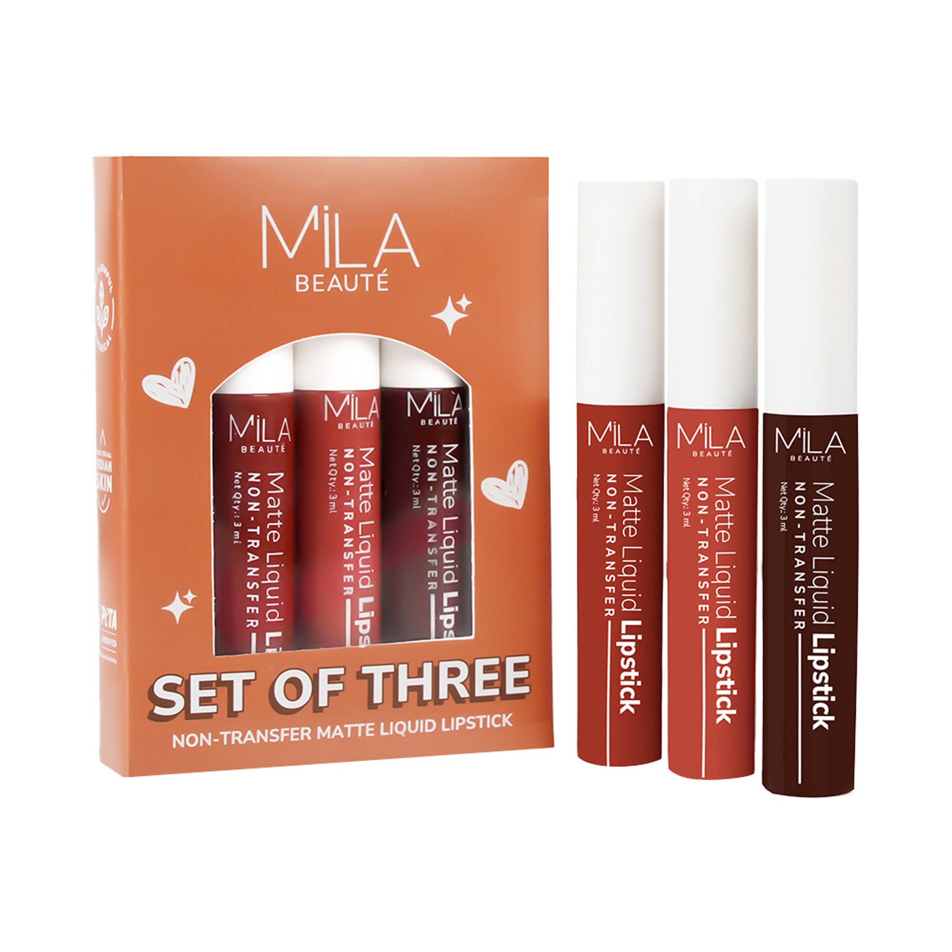 Mila Beauté Non Transfer Nudes & Browns Liquid Lipstick Set Of 3 Matte Finish