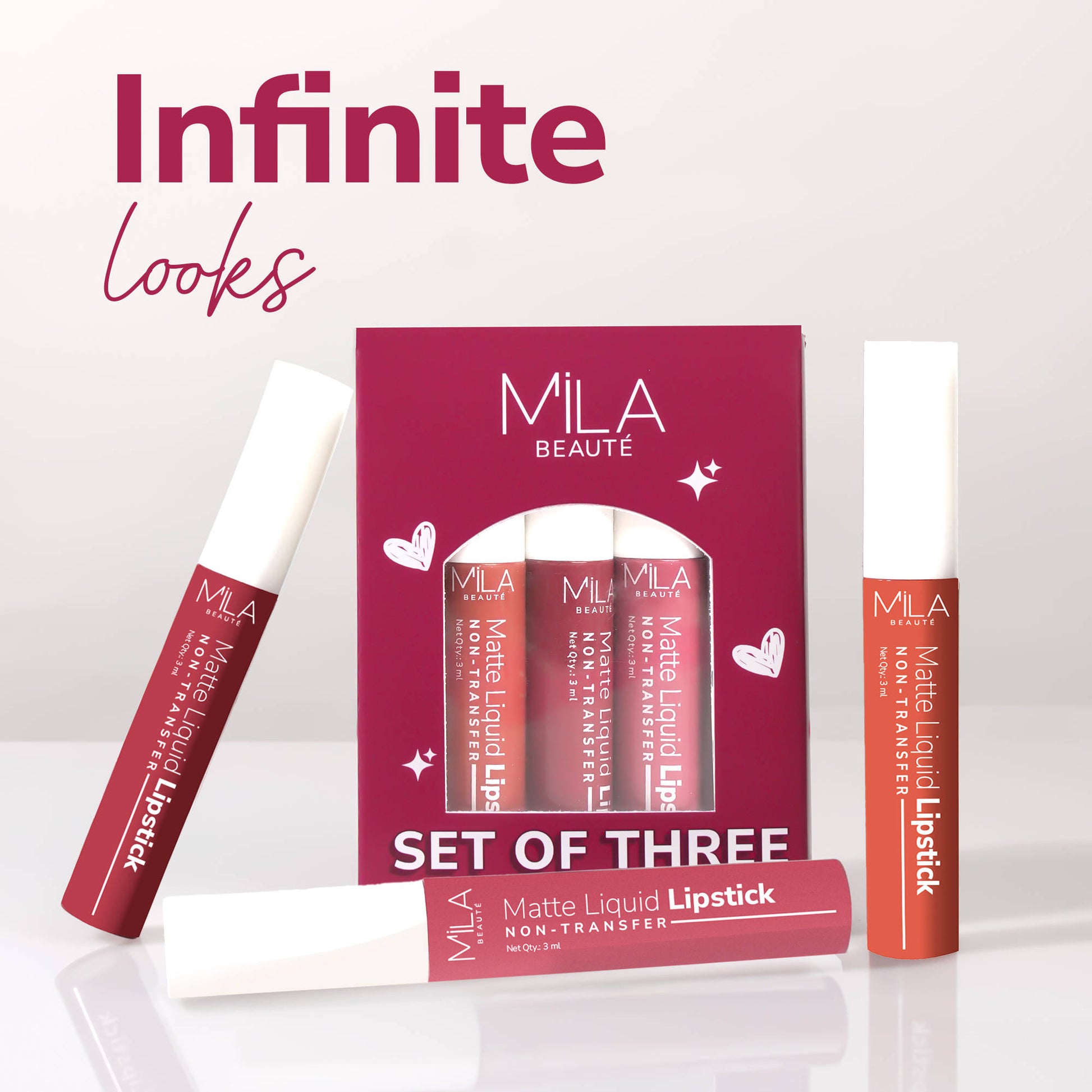 Mila Beauté Non Transfer Mauves & Pinks Liquid Lipstick Set Of 3 Matte Finish