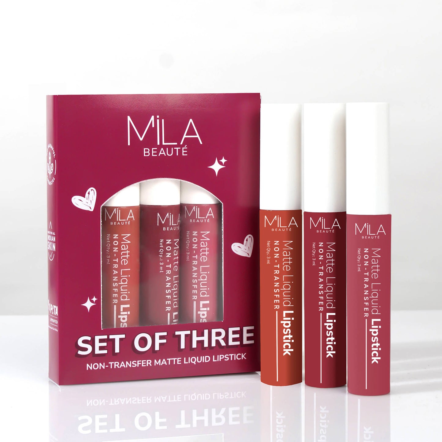 Mila Beauté Non Transfer Mauves & Pinks Liquid Lipstick Set Of 3 Matte Finish