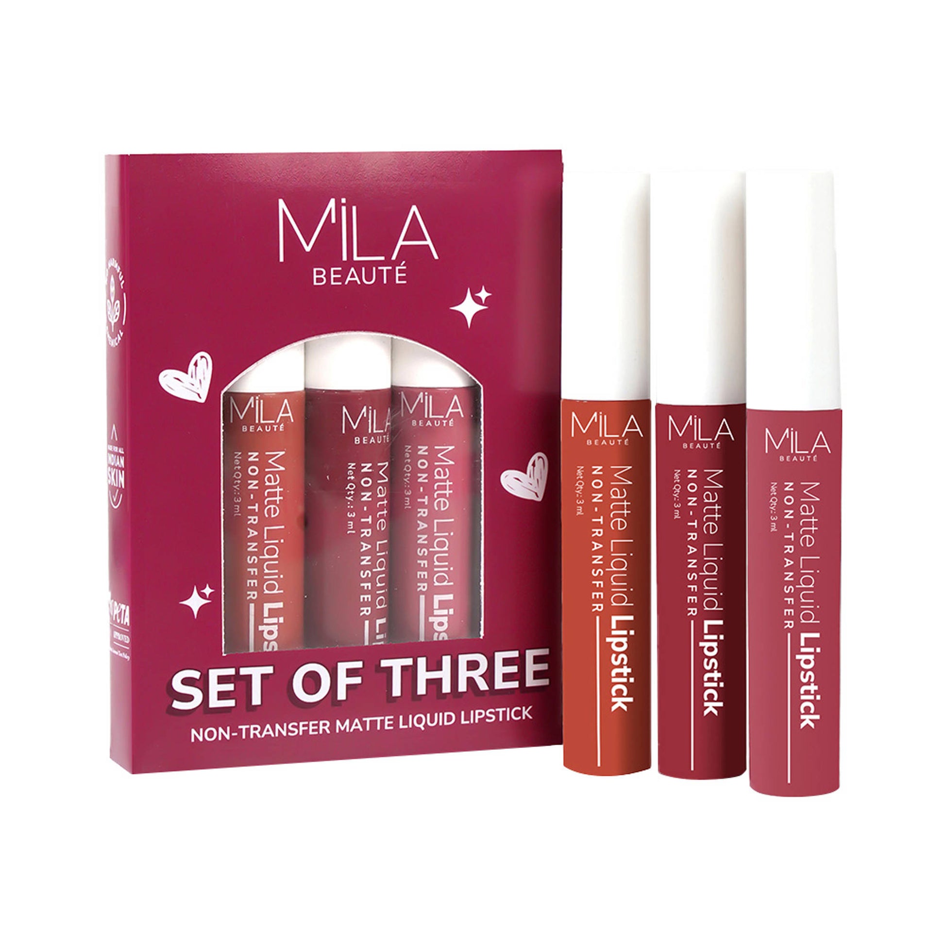 Mila Beauté Non Transfer Mauves & Pinks Liquid Lipstick Set Of 3 Matte Finish