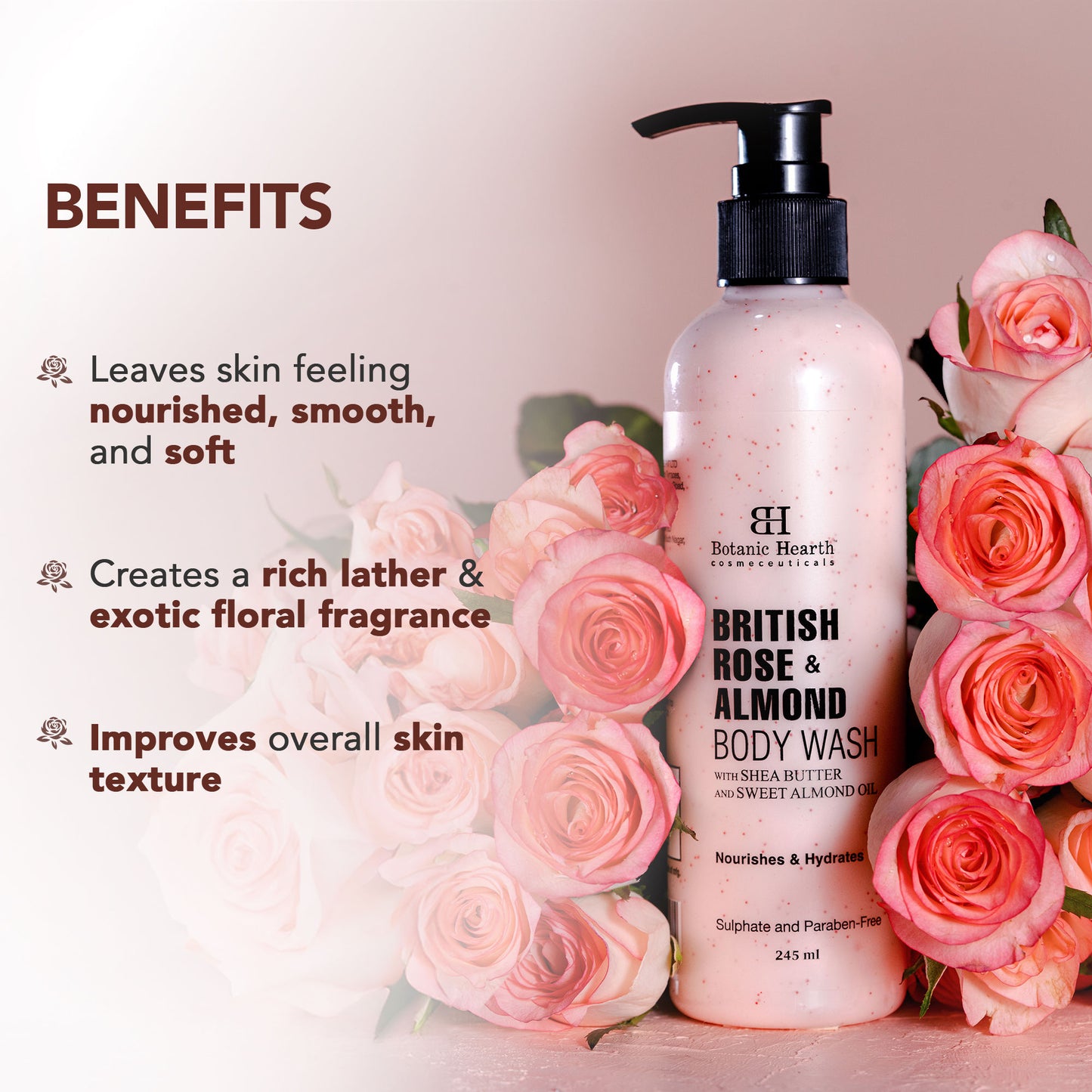 Botanic Hearth British Rose & Almond Body Wash