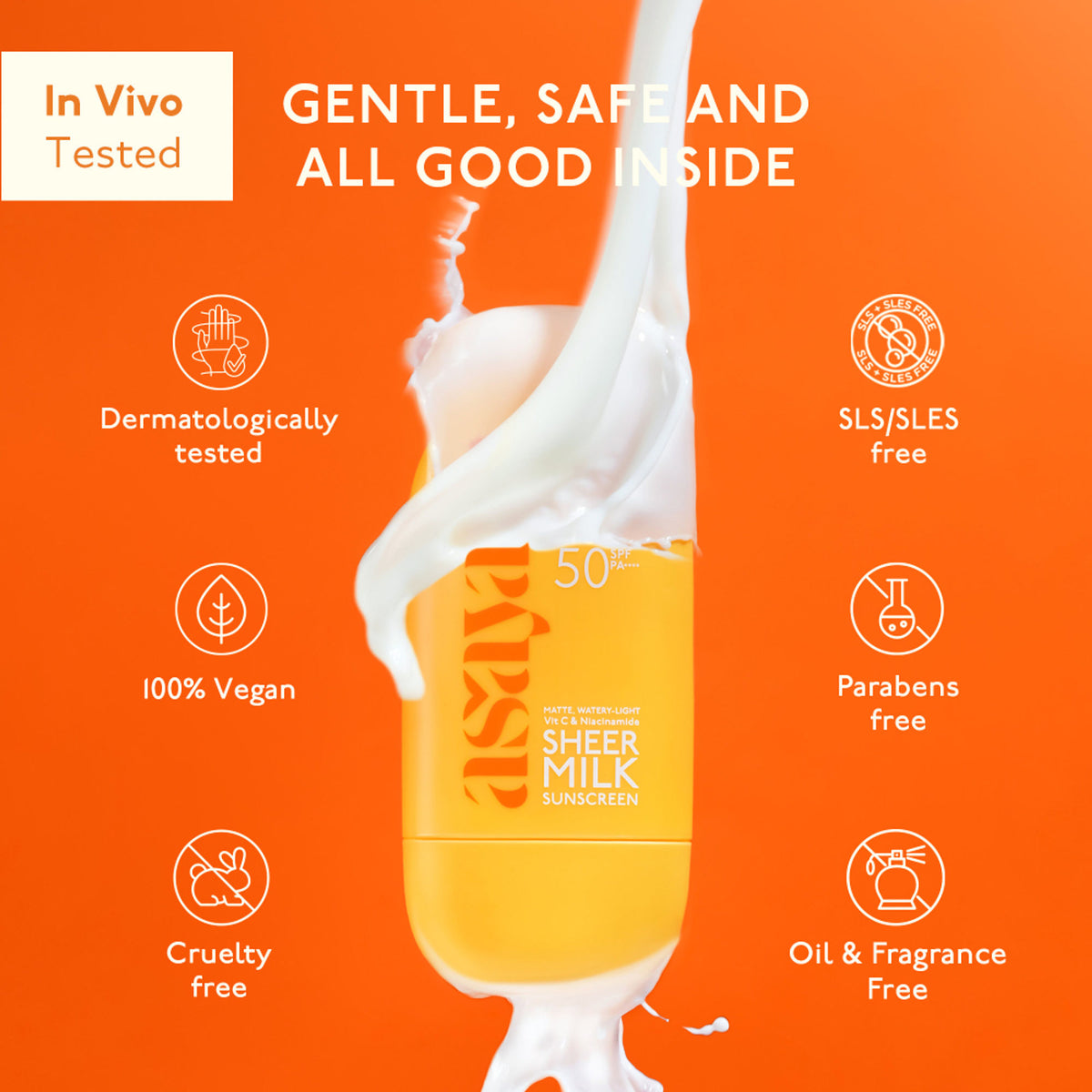 Asaya In-Vivo Tested Sheer Milk Sunscreen SPF 50 PA++++ for Brightening & No White Cast
