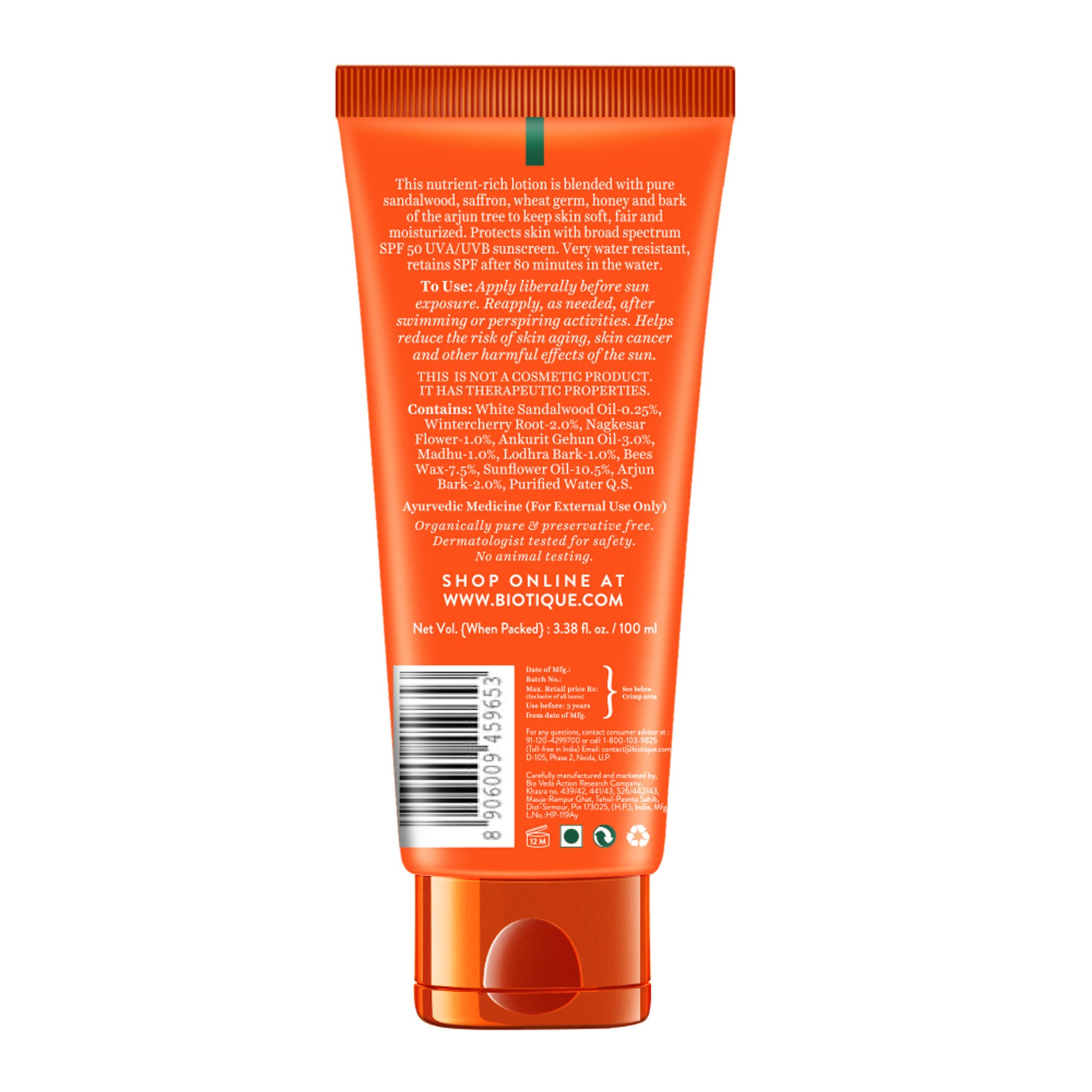 Biotique Bio Sandalwood 50+ SPF Sunscreen Ultra Soothing Face Lotion