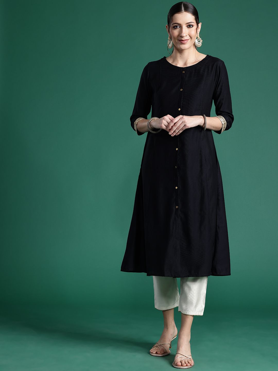 Indyancart IE Women Solid Liva A-Line Kurta